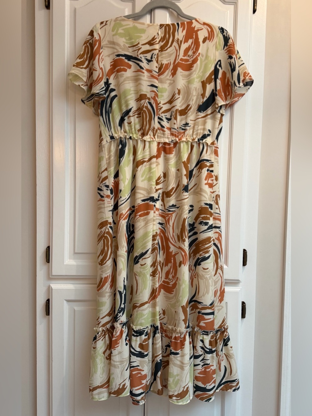 Madewell Flutter Sleeve Ruffle Waist Midi Dress in Brushing Up Print Size 6 - Picture 4 of 16